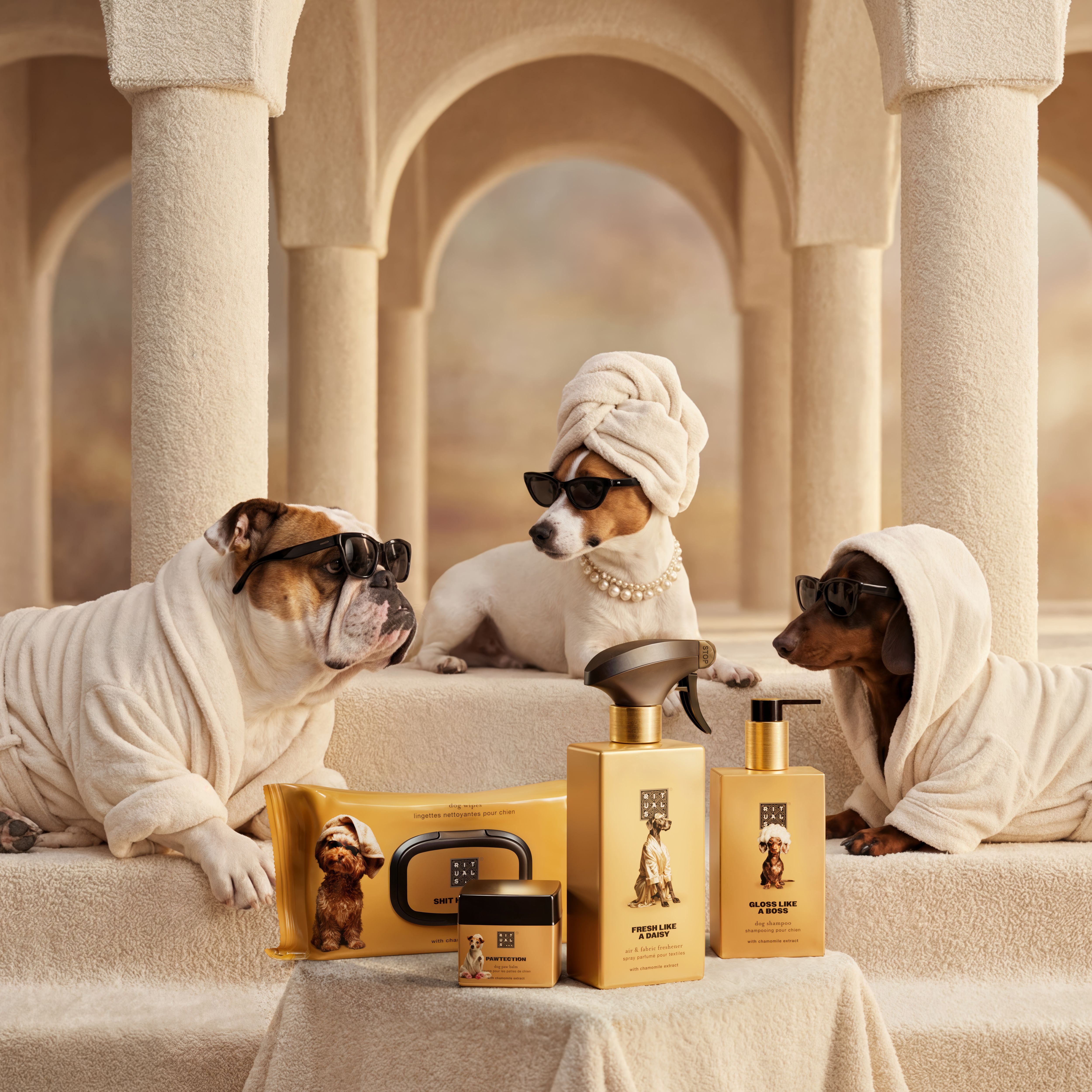 Dog Shampoo Lifestyle with Model and Packshot