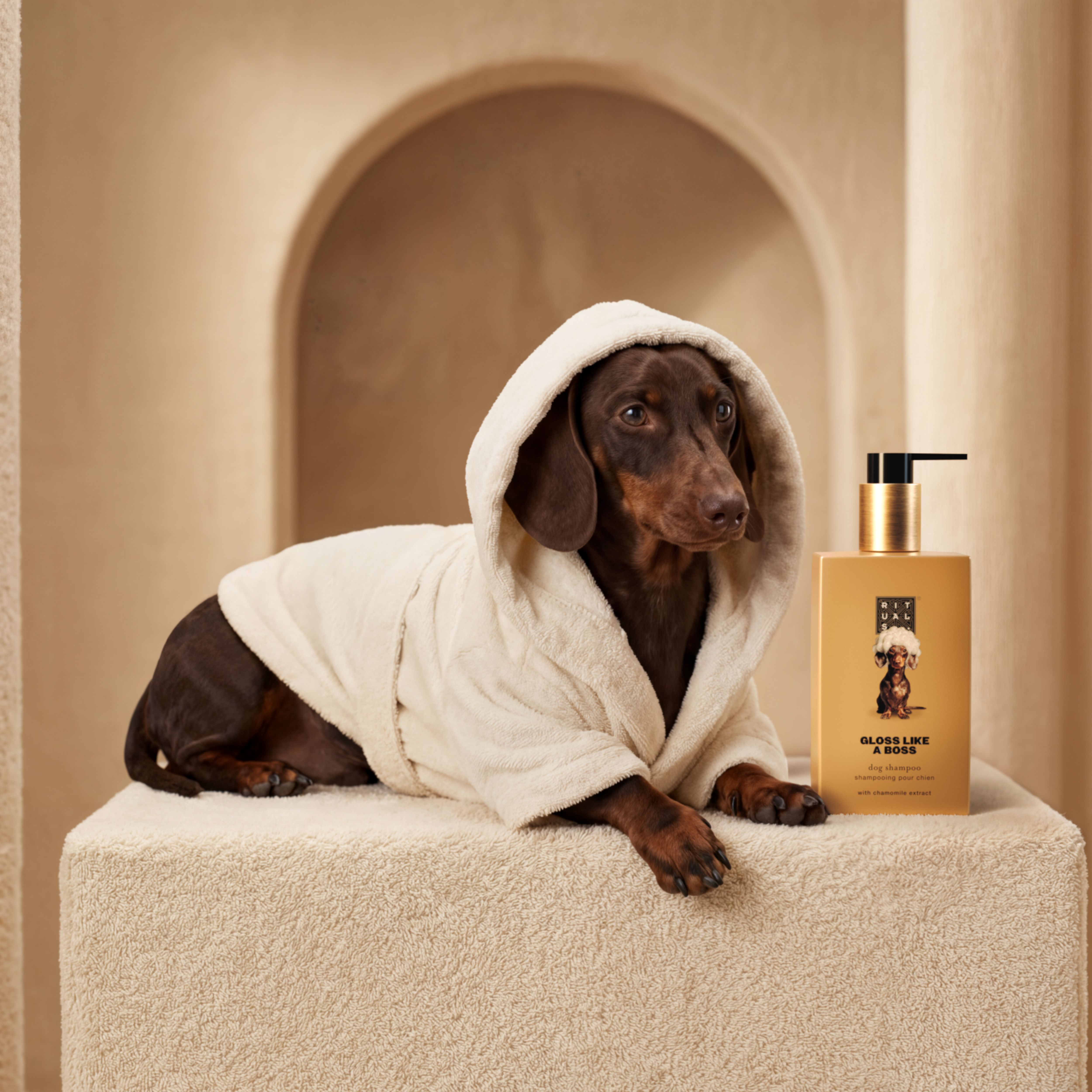 Dog Shampoo Lifestyle with Model and Packshot