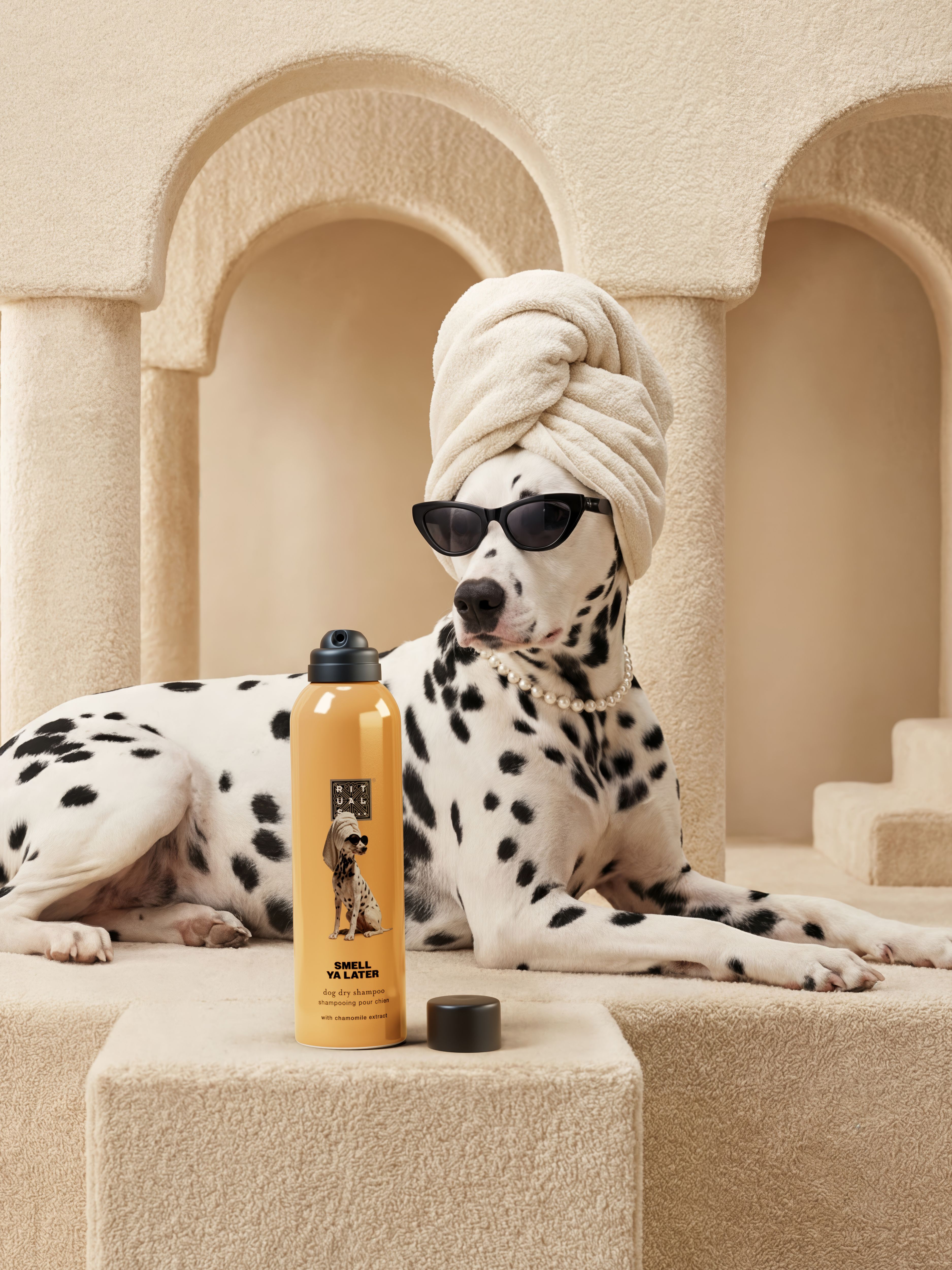 Dog Dry Shampoo Lifestyle with Model and Packshot