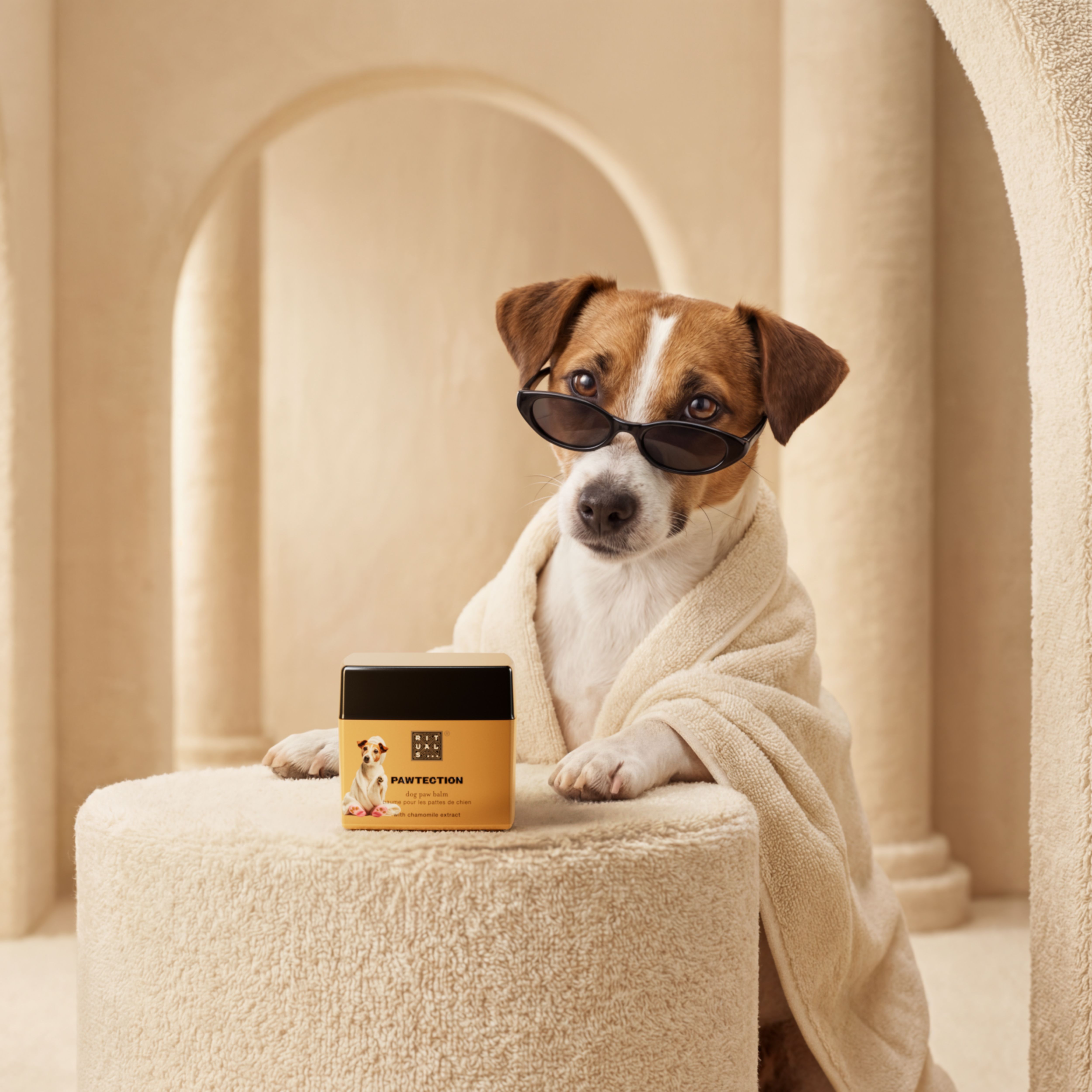 Dog Paw Balm Lifestyle with Model and Packshot