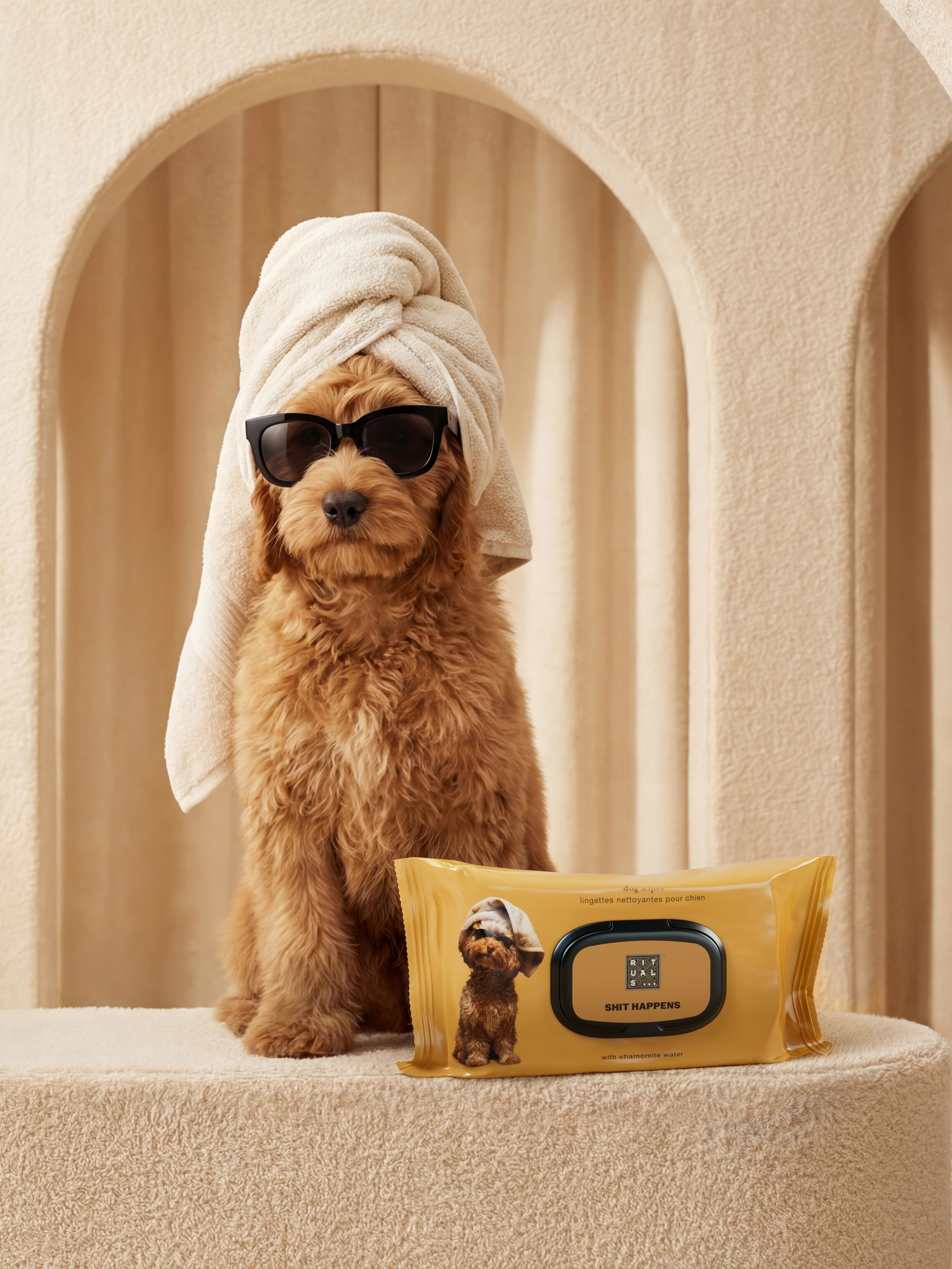 Dog Wipes Lifestyle with Model and Packshot