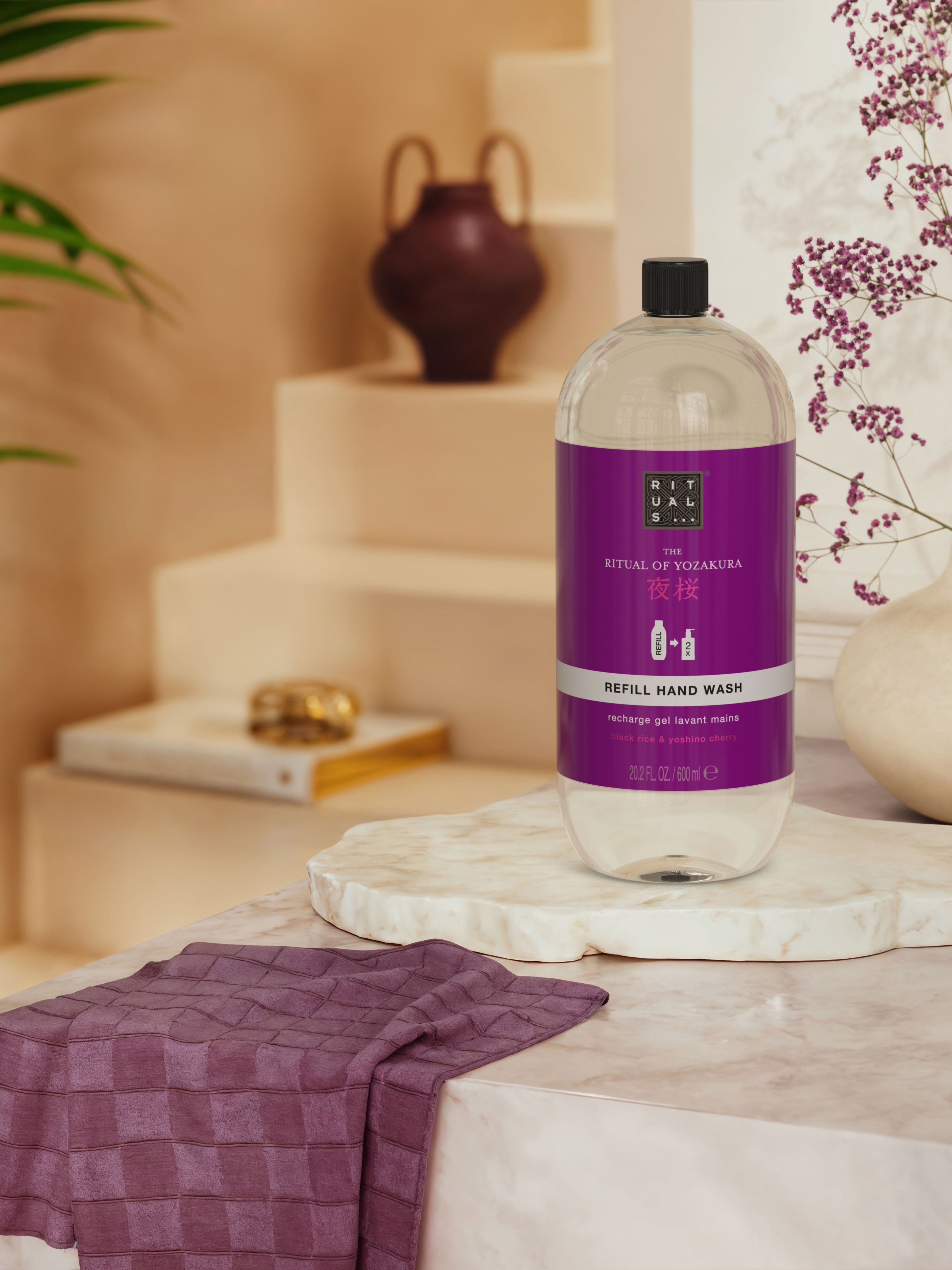 The Ritual of Yozakura Refill Hand Wash 600ml Lifestyle with Product