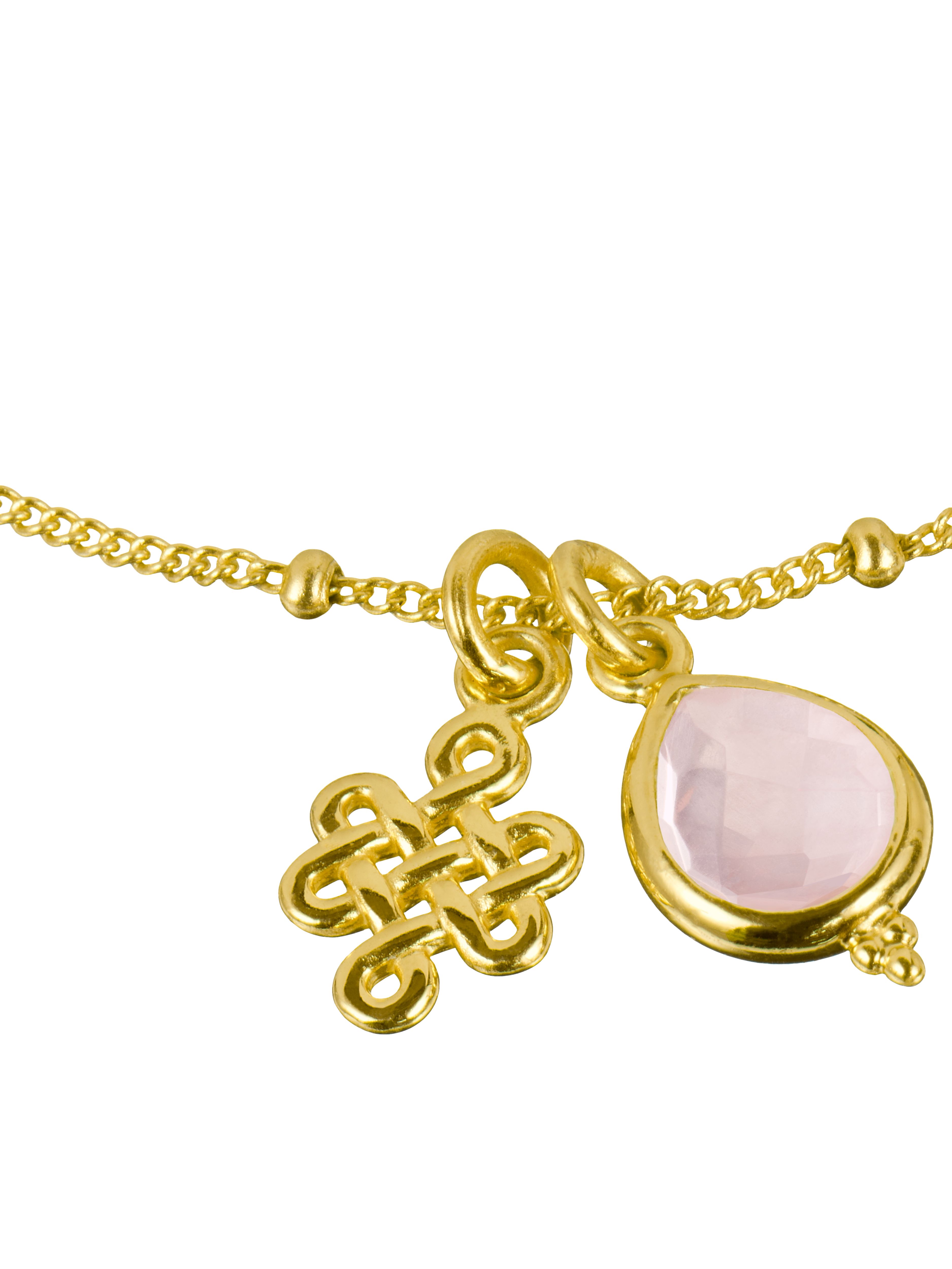 Rose Quartz Infinity Pendant Bracelet Gold Plated