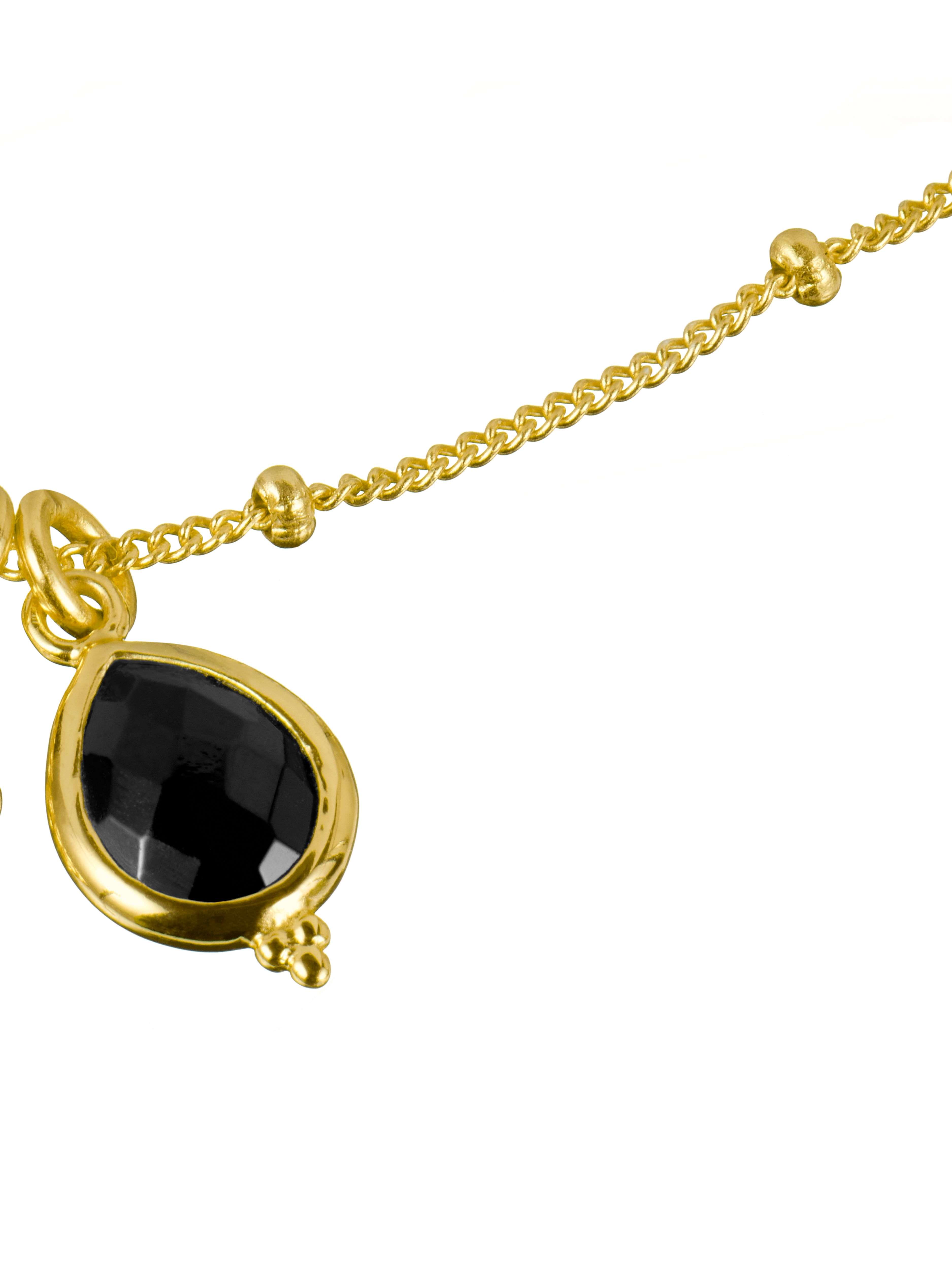 Black Onyx Infinity Pendant Bracelet Gold Plated