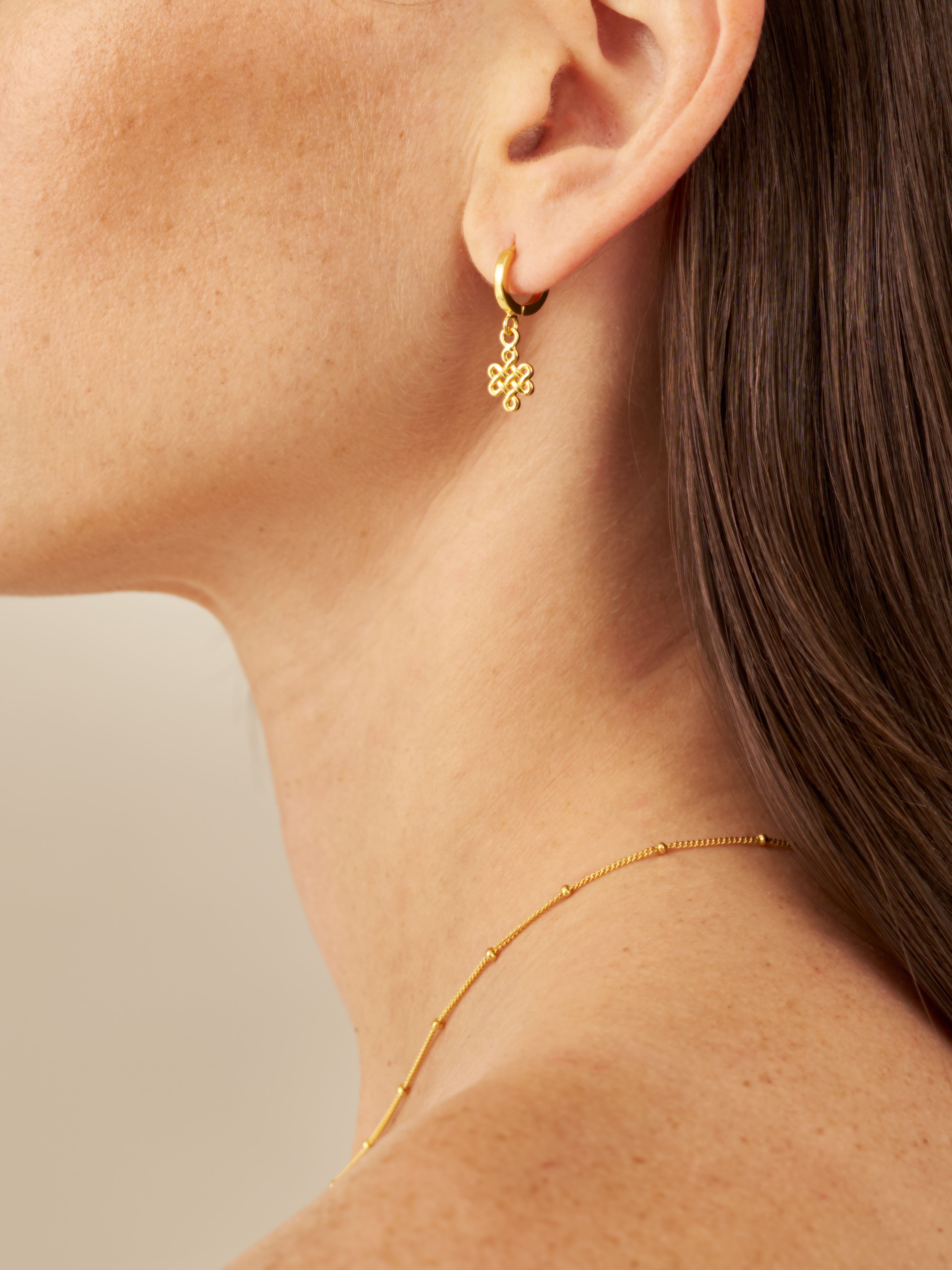 Infinity Round Earrings Gold Plated Studio with Model and Product