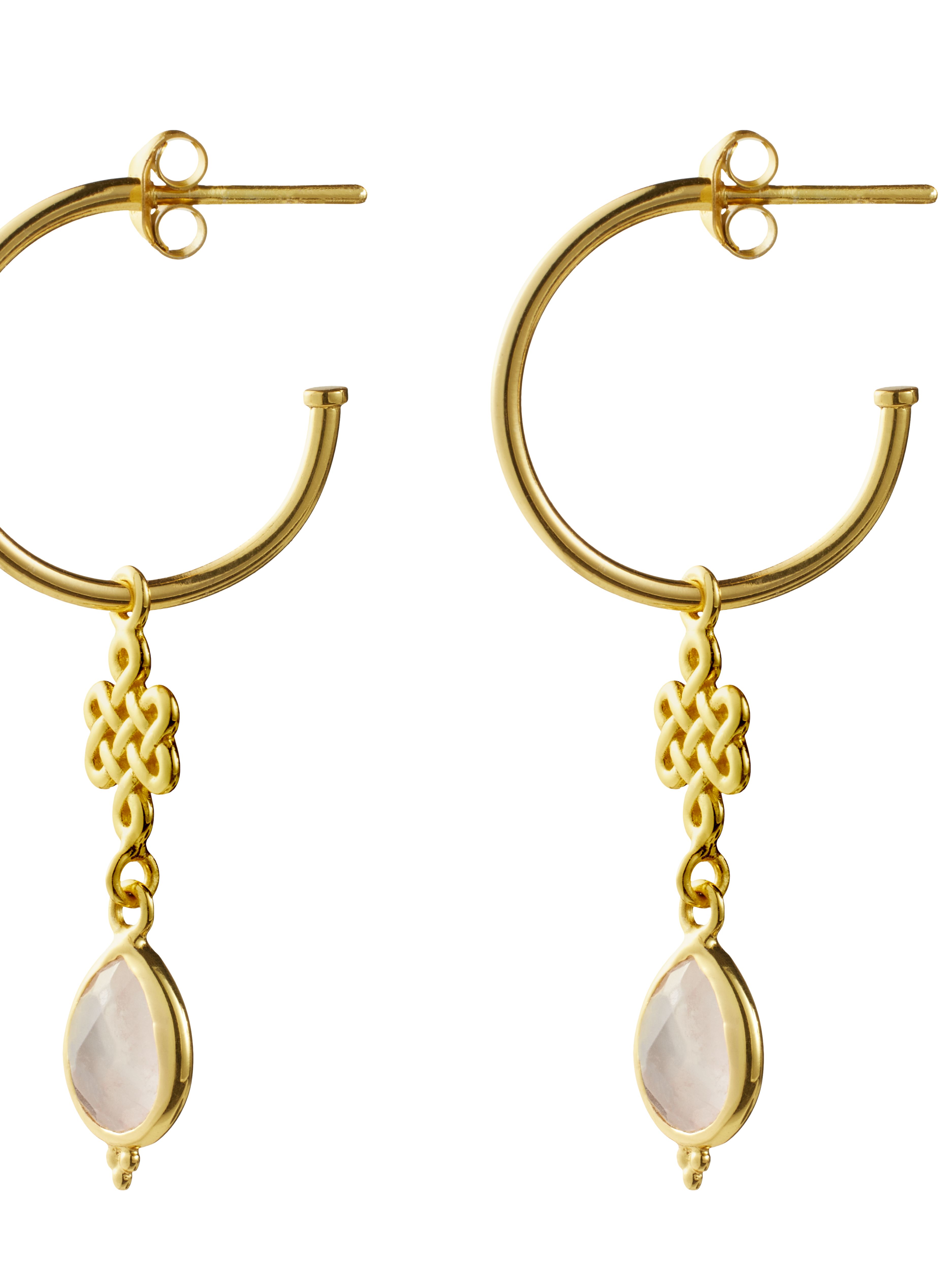Rose Quartz Infinity Hoops Pendant Earrings Gold Plated