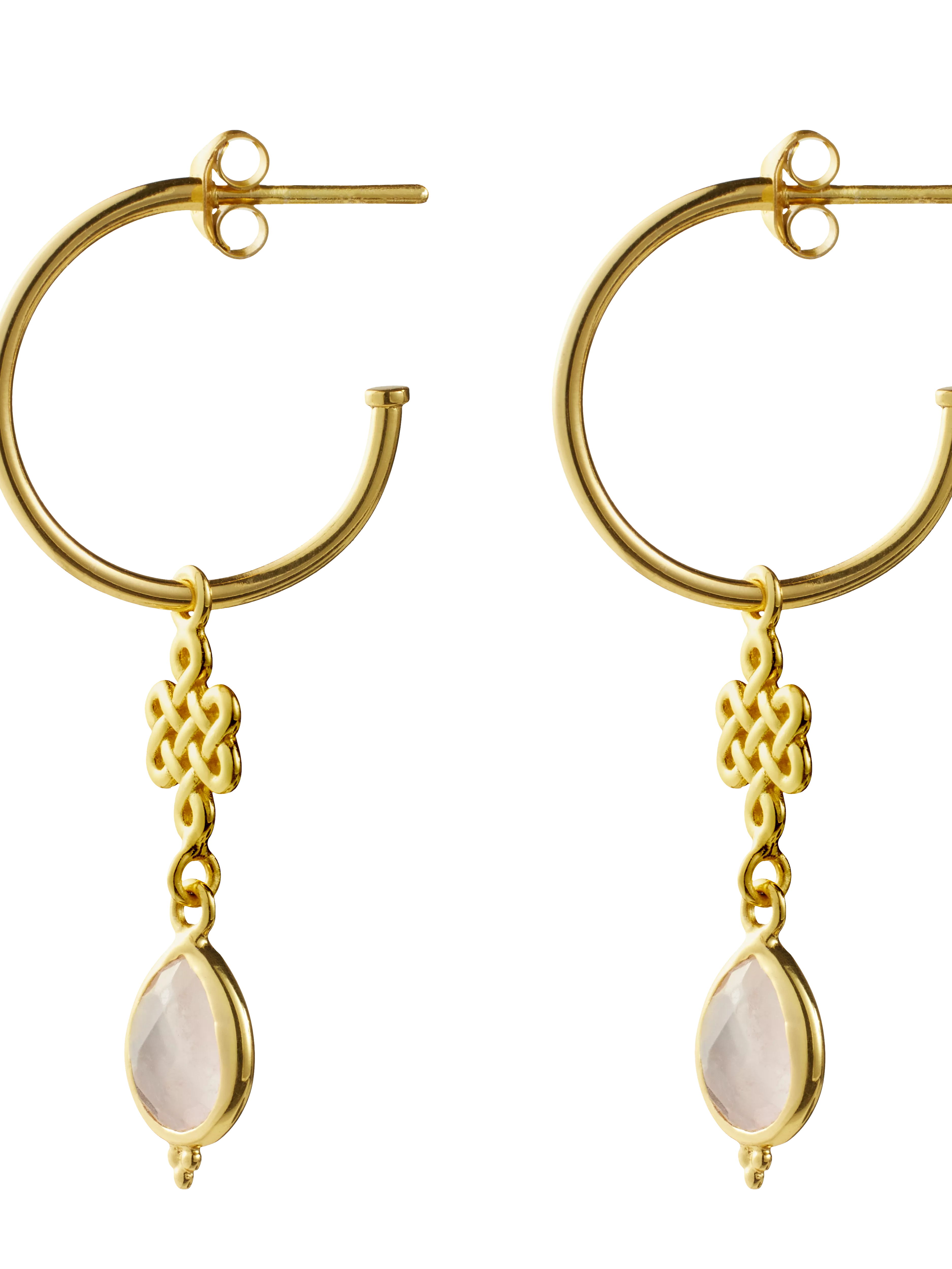 gold plated earrings with gemstone, houseofrituals, Pink,  925 Sterling silver 18 karat gold plated; Gemstones: Rose Quartz , RITUALS
