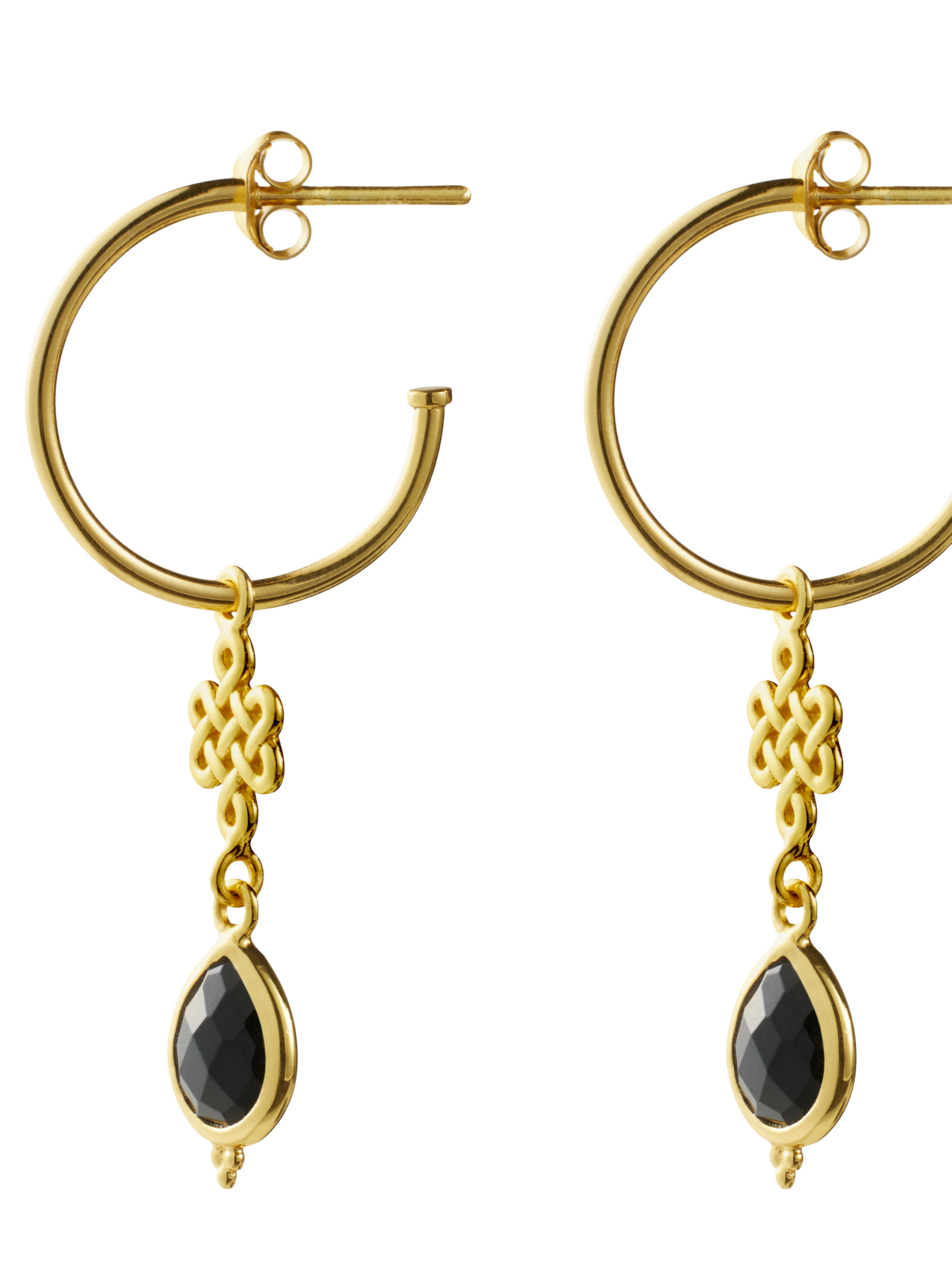 Black Onyx Infinity Hoops Pendant Earrings Gold Plated