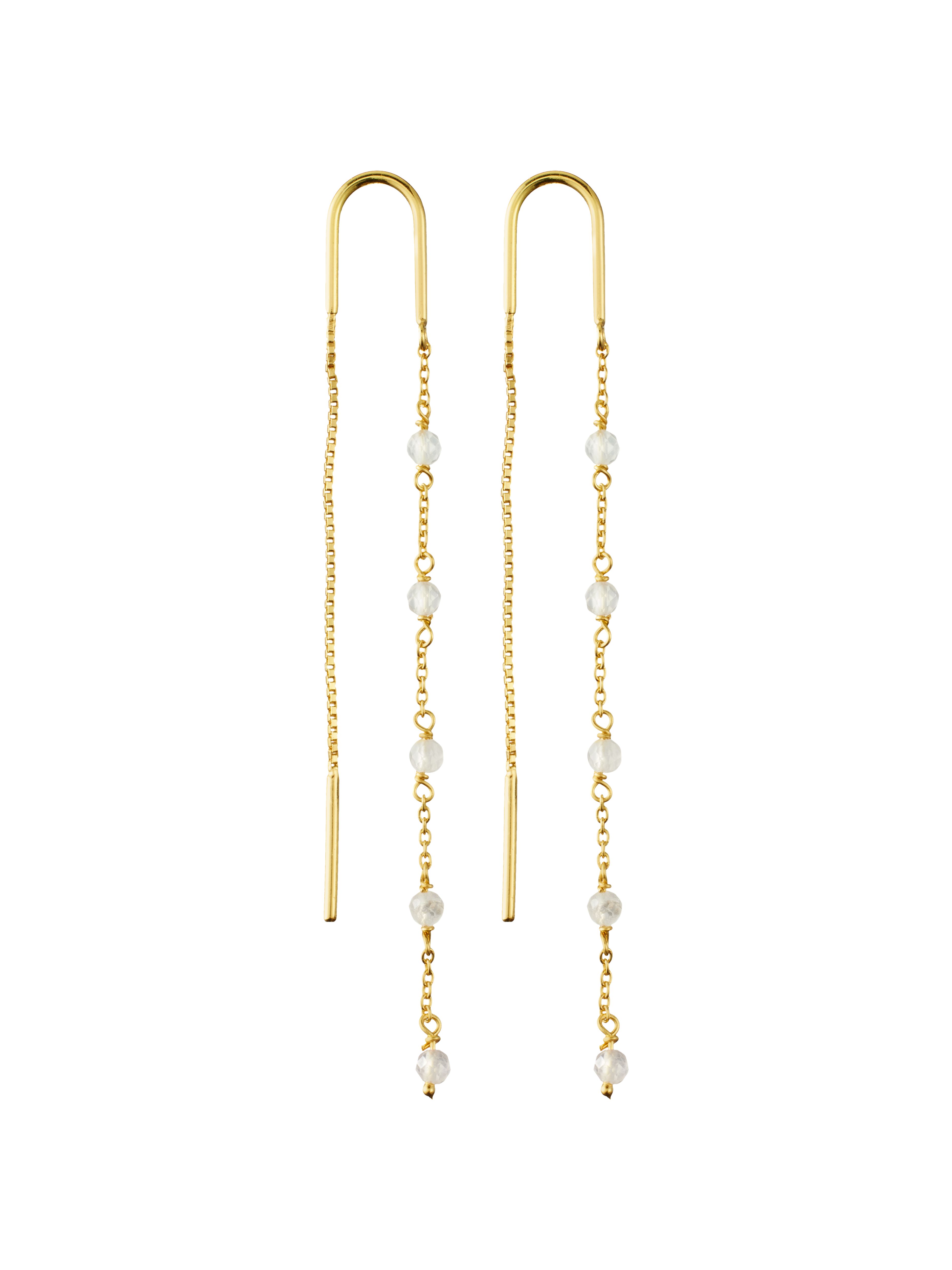 Rose Quartz Infinity Stone Chain Earrings Gold Plated