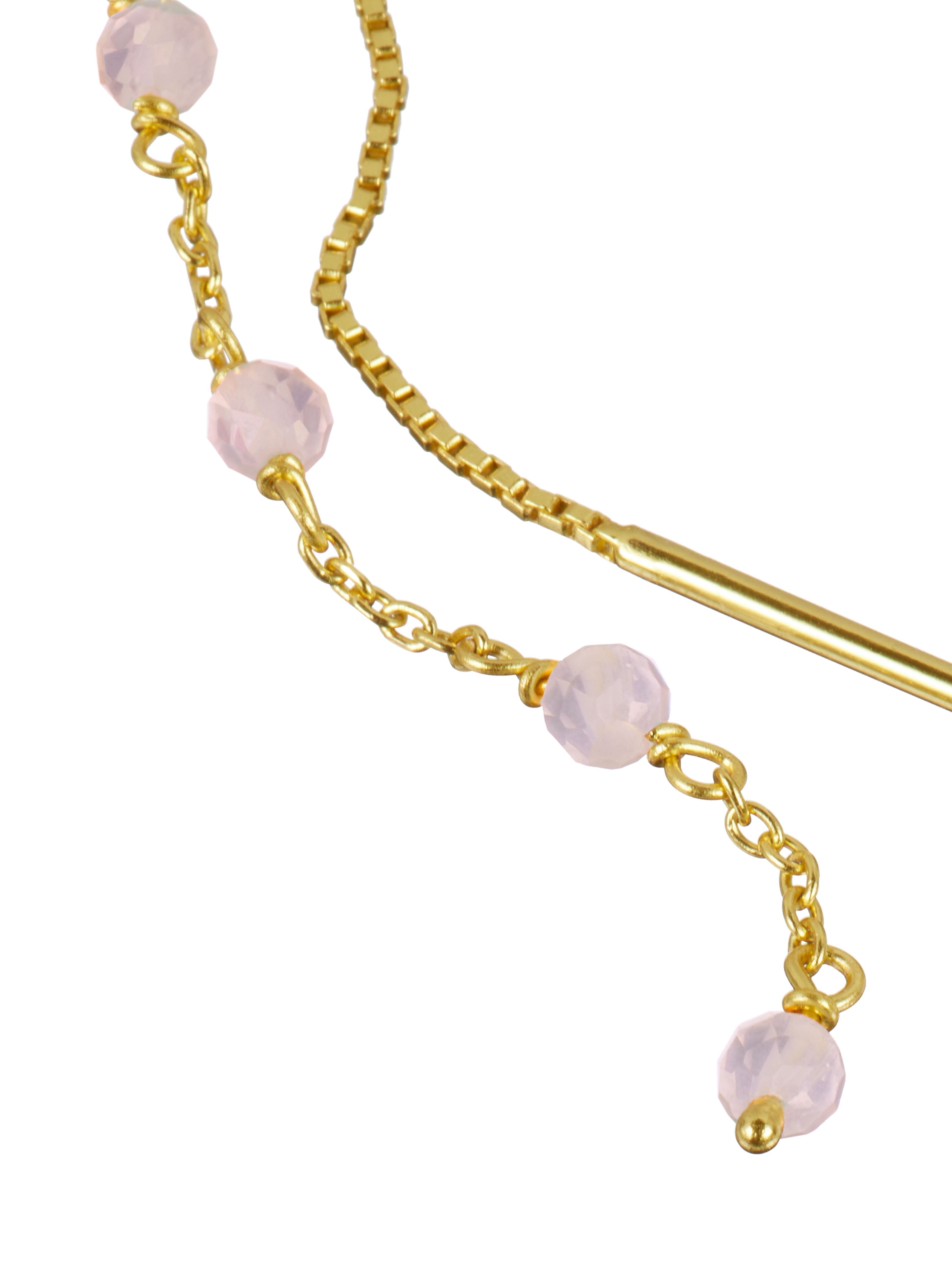 Rose Quartz Infinity Stone Chain Earrings Gold Plated
