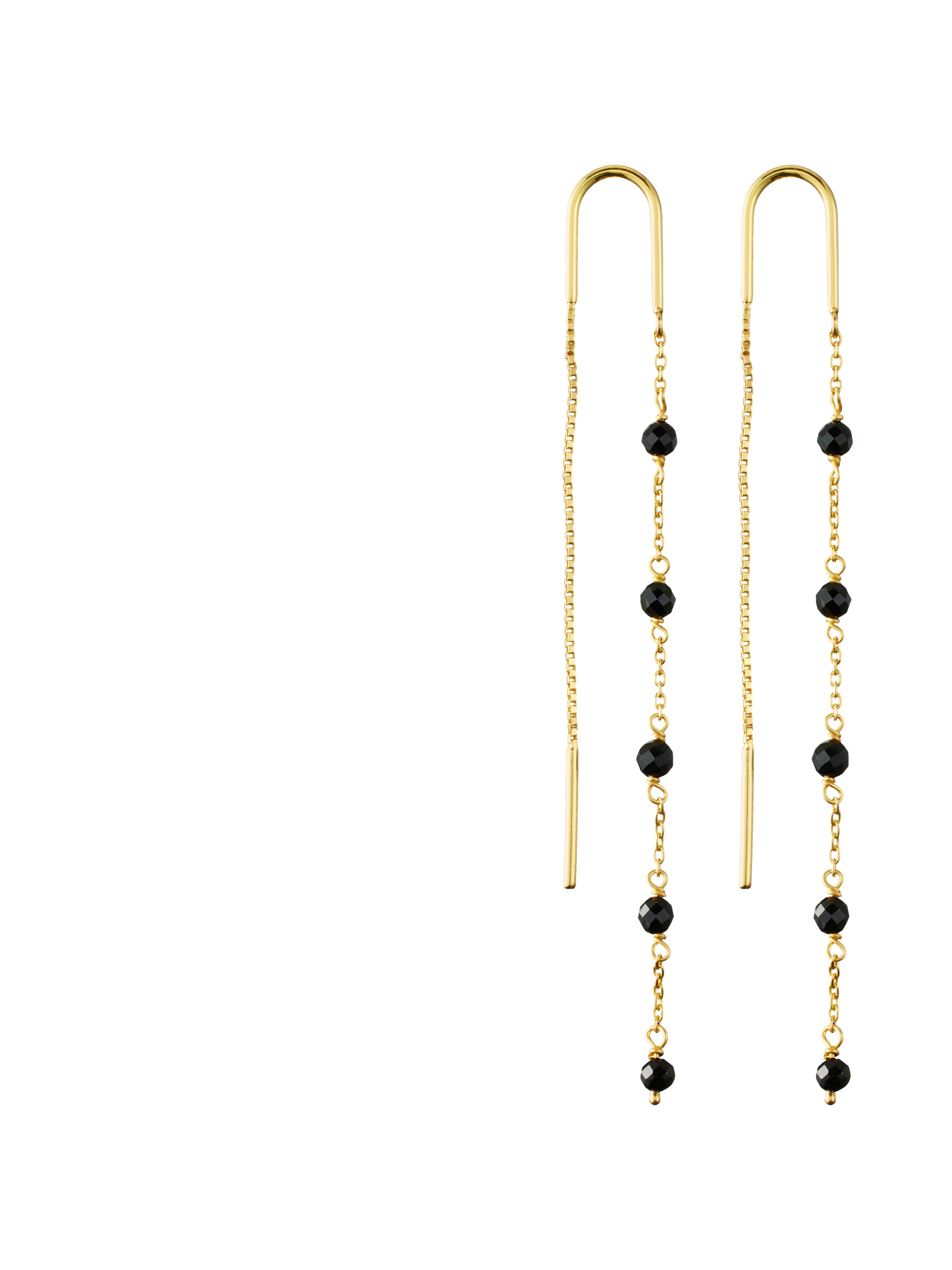 Black Onyx Infinity Stone Chain Earrings Gold Plated