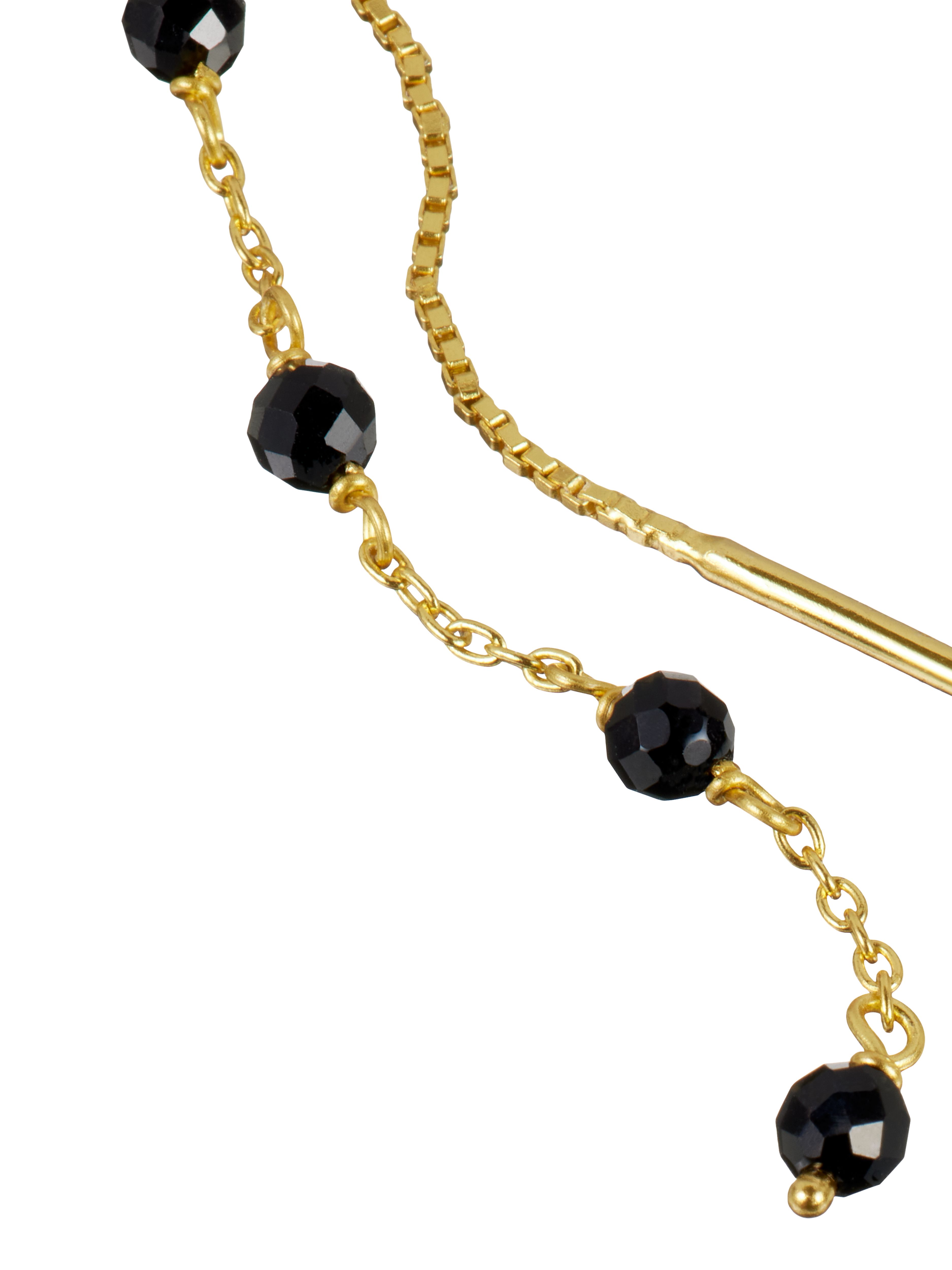Black Onyx Infinity Stone Chain Earrings Gold Plated