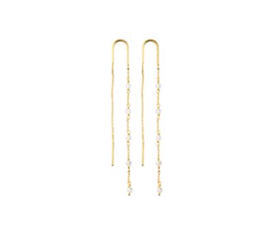 Labradorite Stone Chain Earrings Gold Plated
