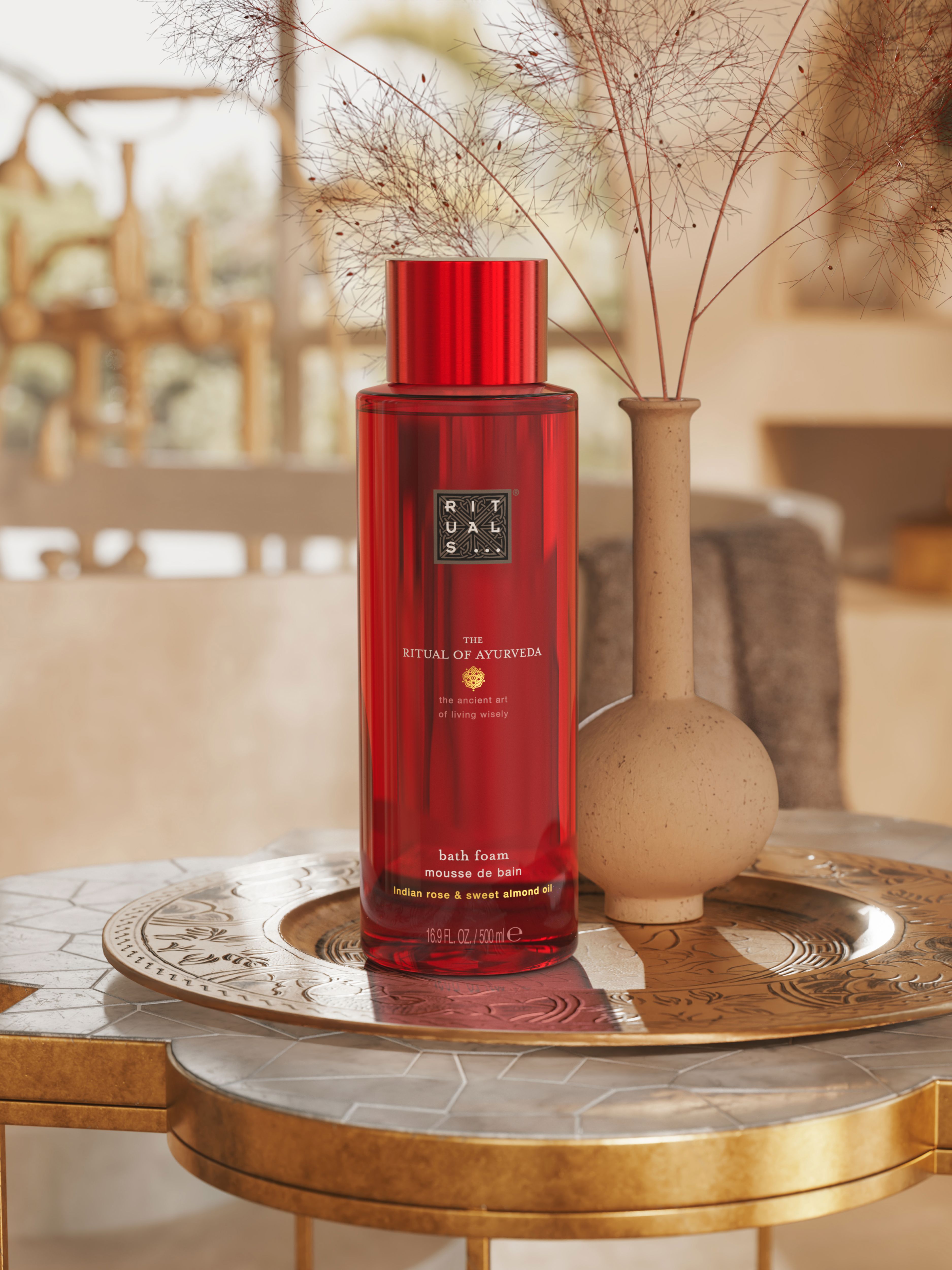 The Ritual of Ayurveda Bath Foam 500ml Lifestyle with Product