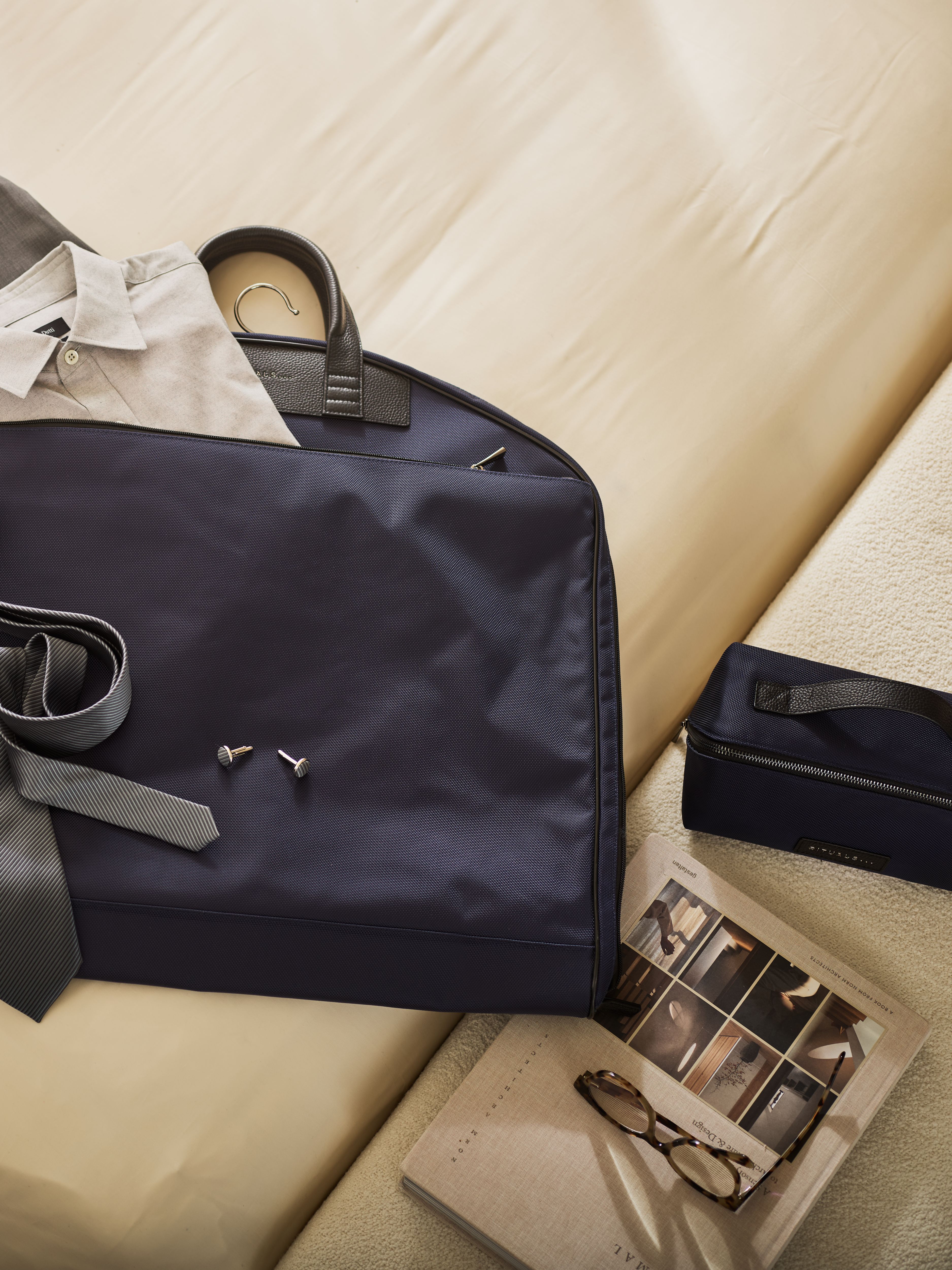 Suit Bag Navy Lifestyle with Product