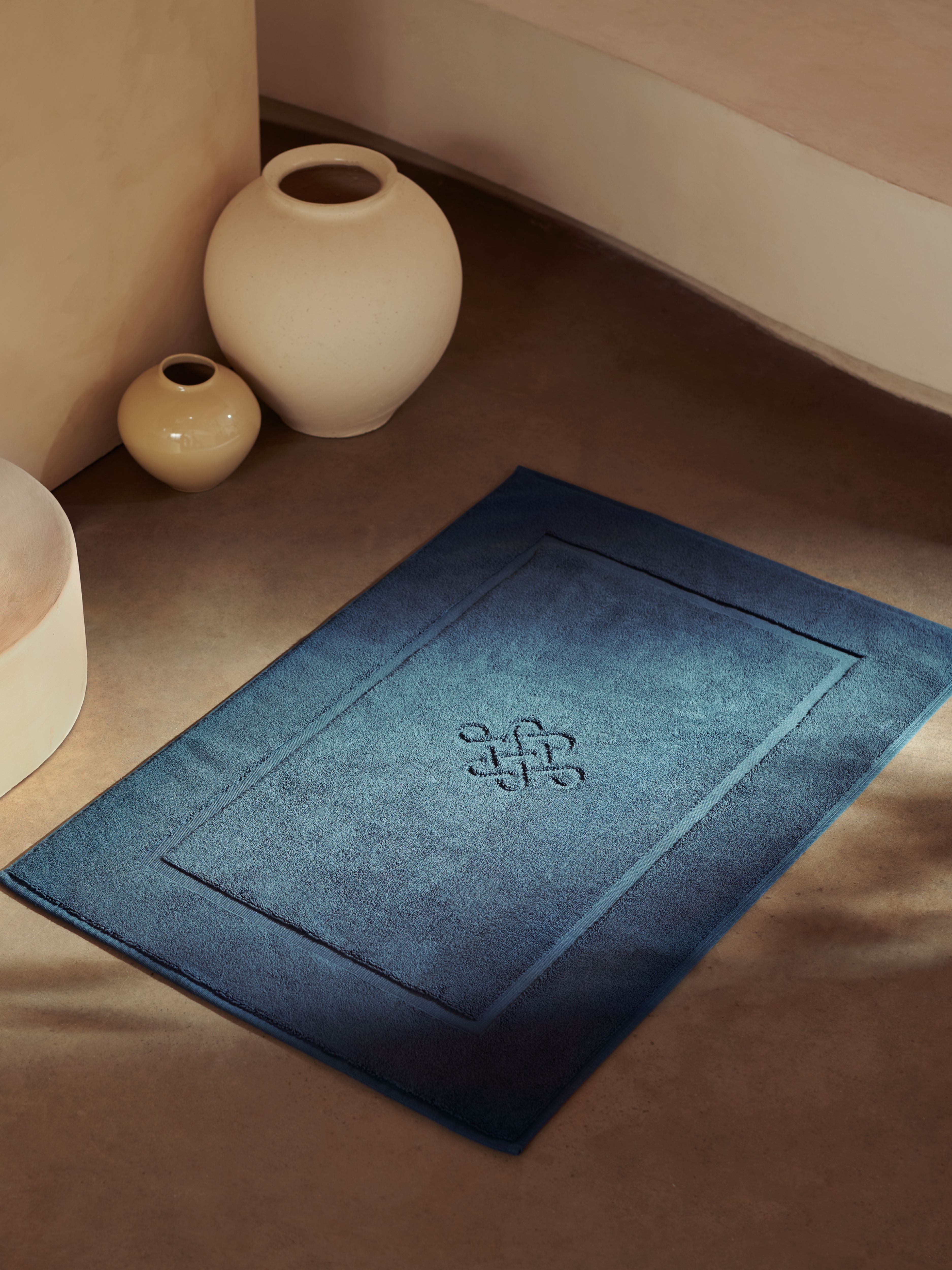Super Smooth Cotton Bath Mat 60x90cm Peacock Blue Lifestyle with Product