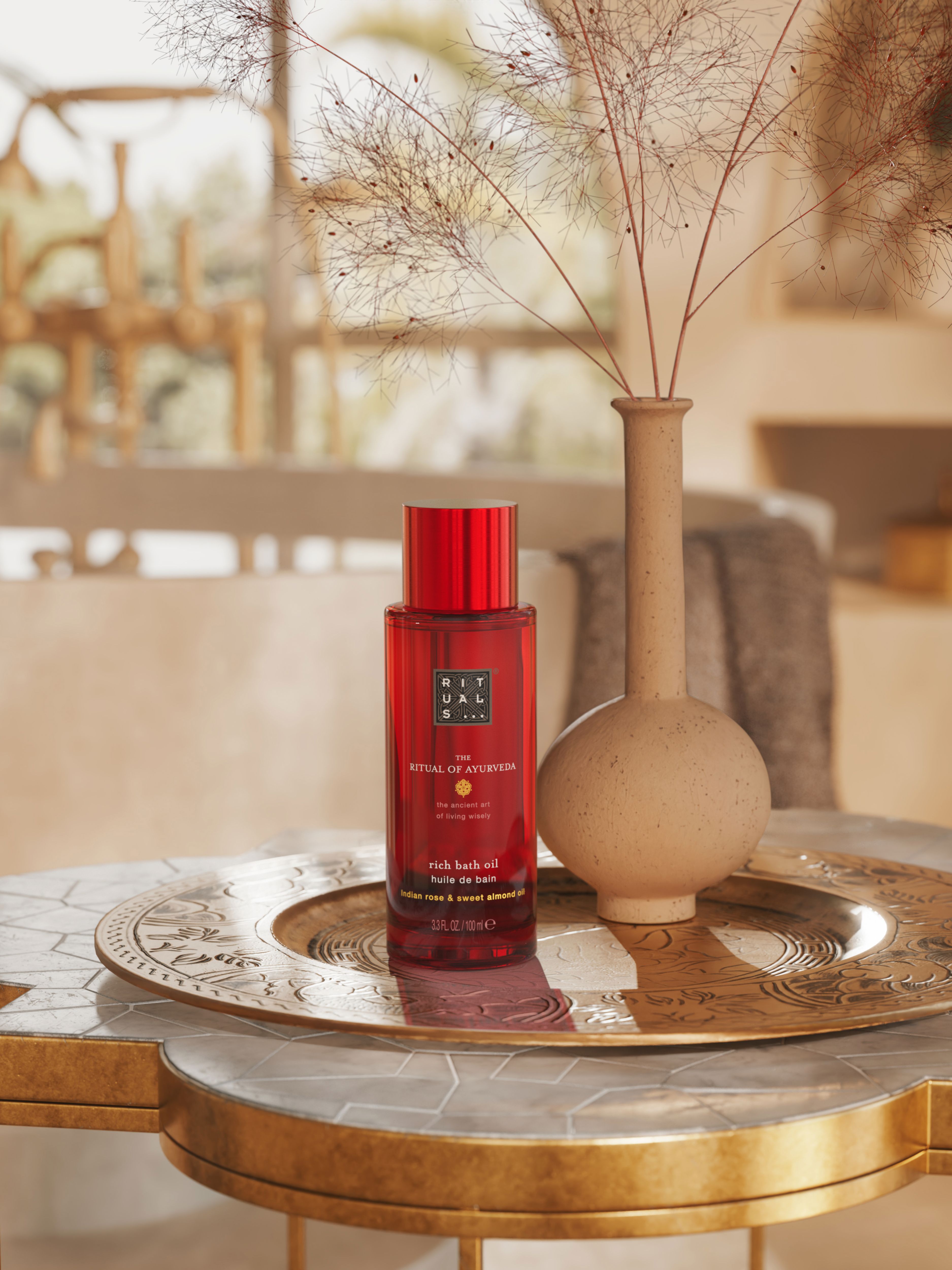 The Ritual of Ayurveda Rich Bath Oil 100ml Lifestyle with Product