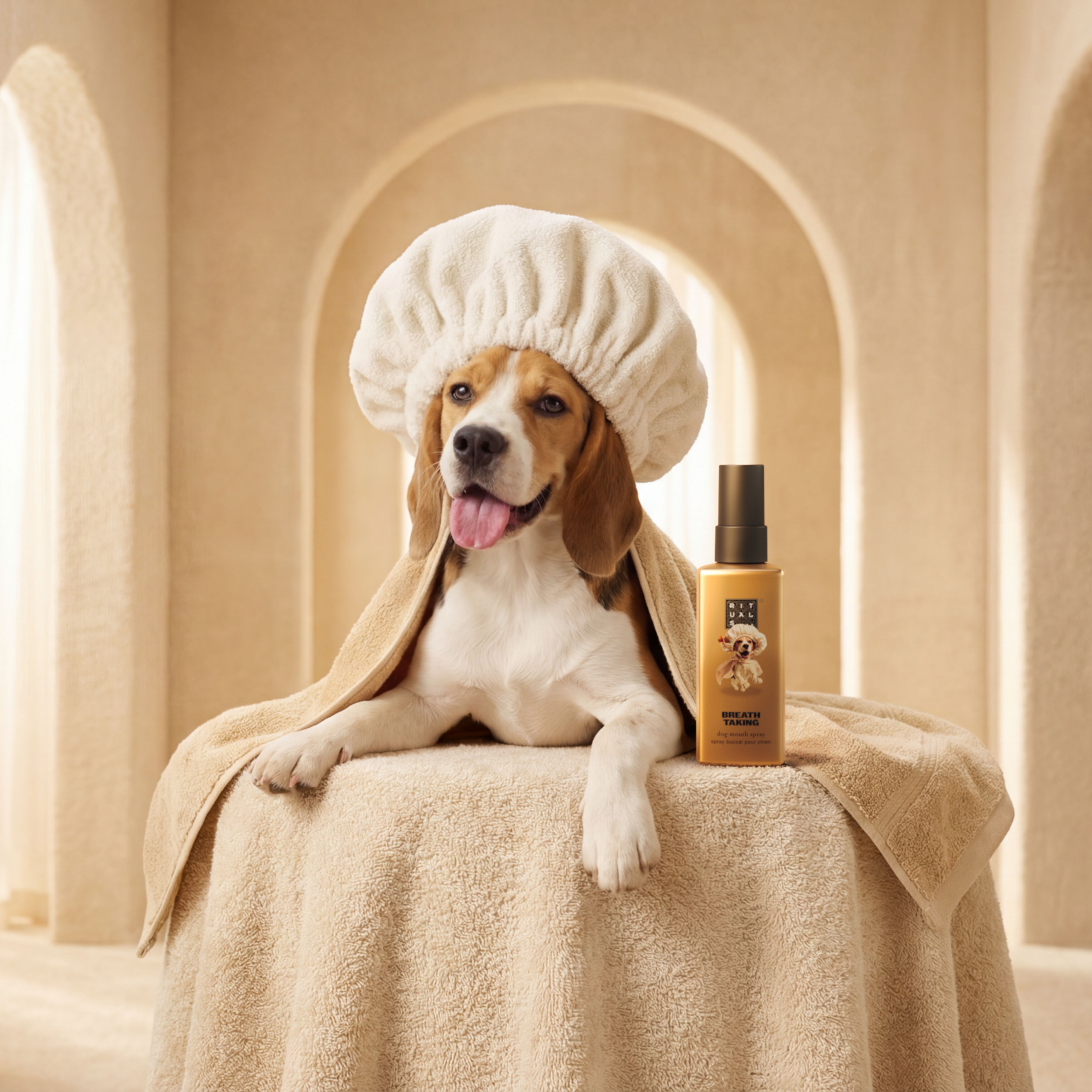 Dog Mouth Spray Lifestyle with Model and Packshot
