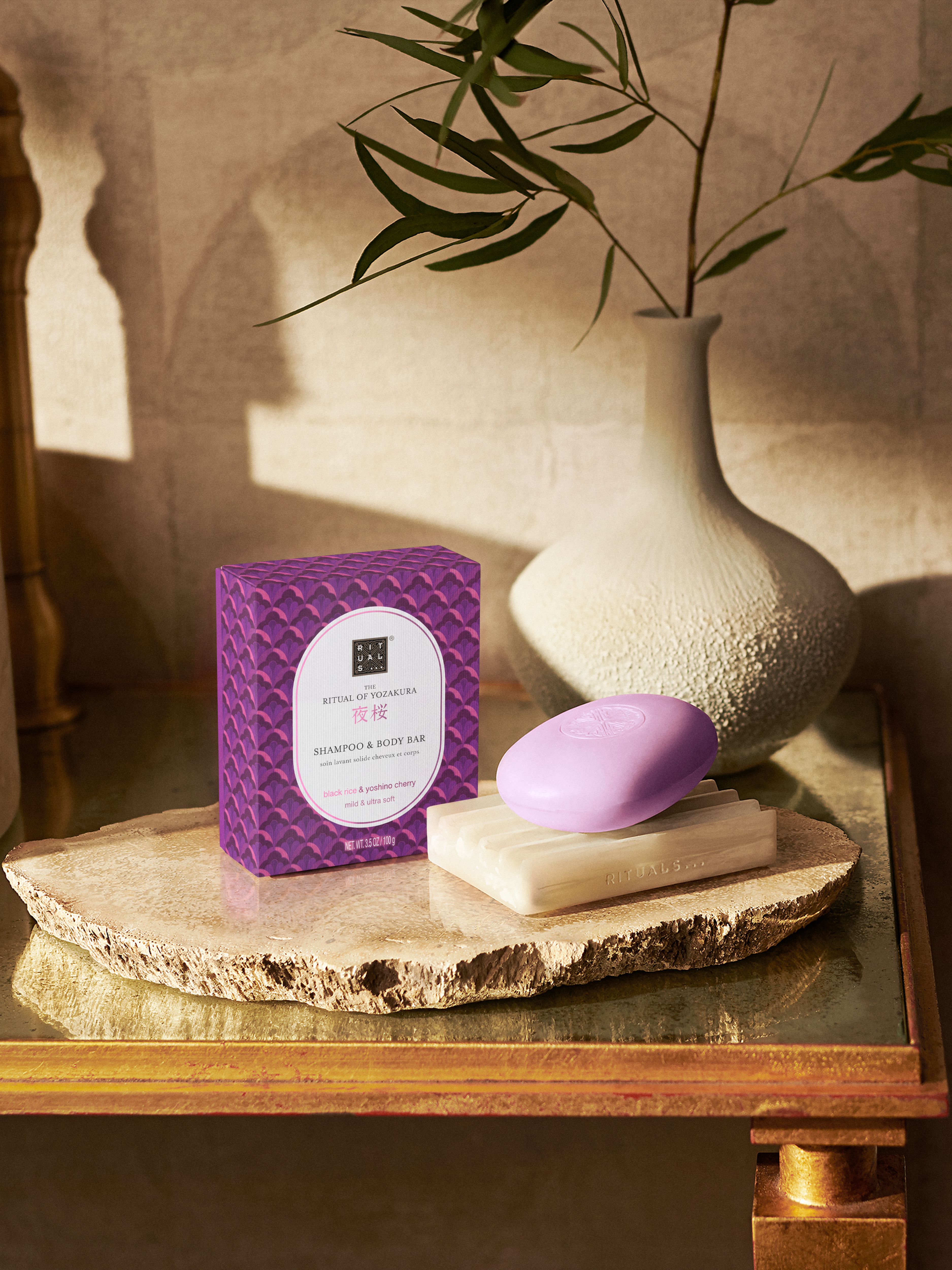 The Ritual of Yozakura Shampoo & Body Bar 100g Lifestyle with Closed Pack