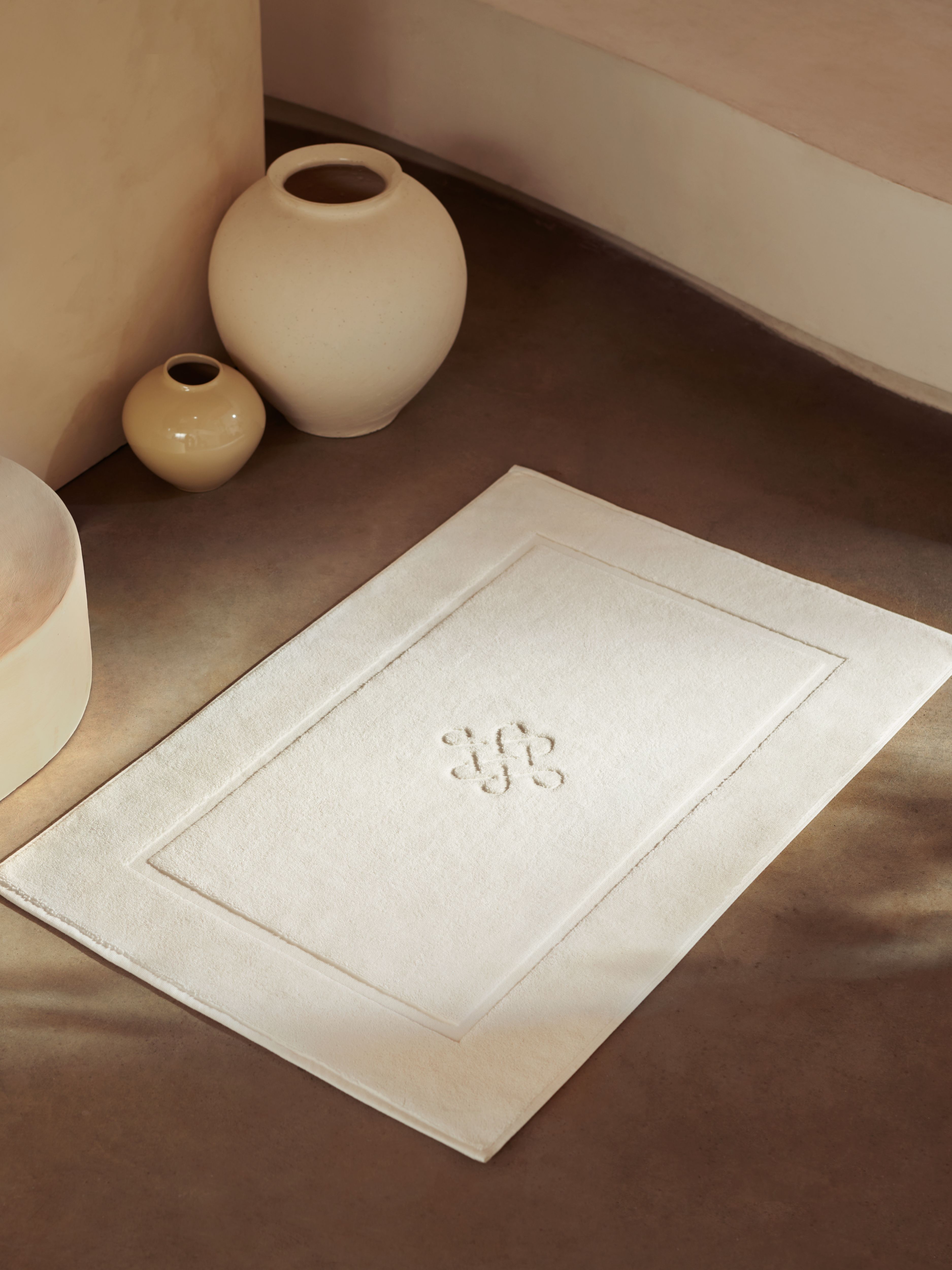 Super Smooth Cotton Bath Mat 60x90cm Vanilla White Lifestyle with Product