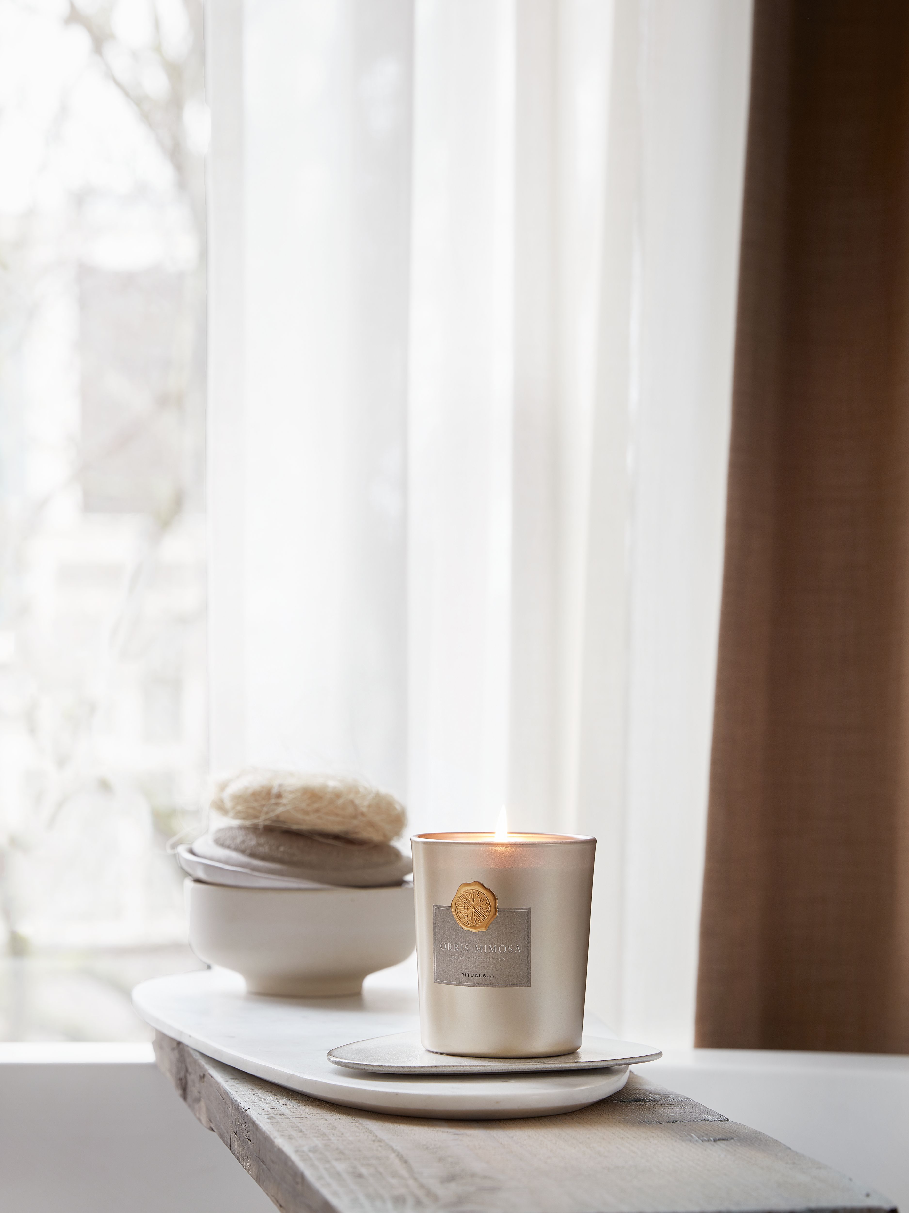 Orris Mimosa Scented Candle 360g Lifestyle with Product