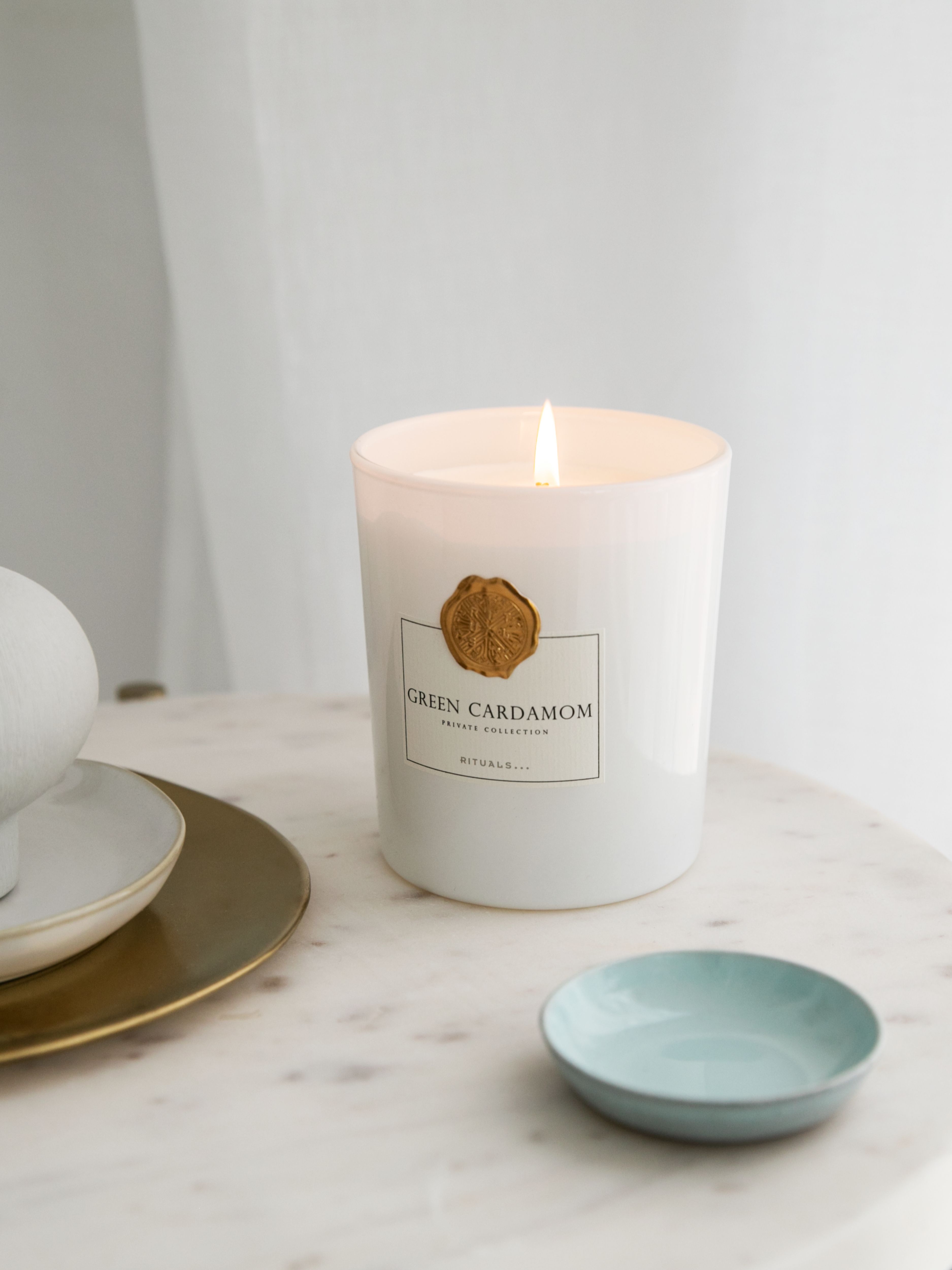 Green Cardamom Scented Candle 360g Lifestyle with Product