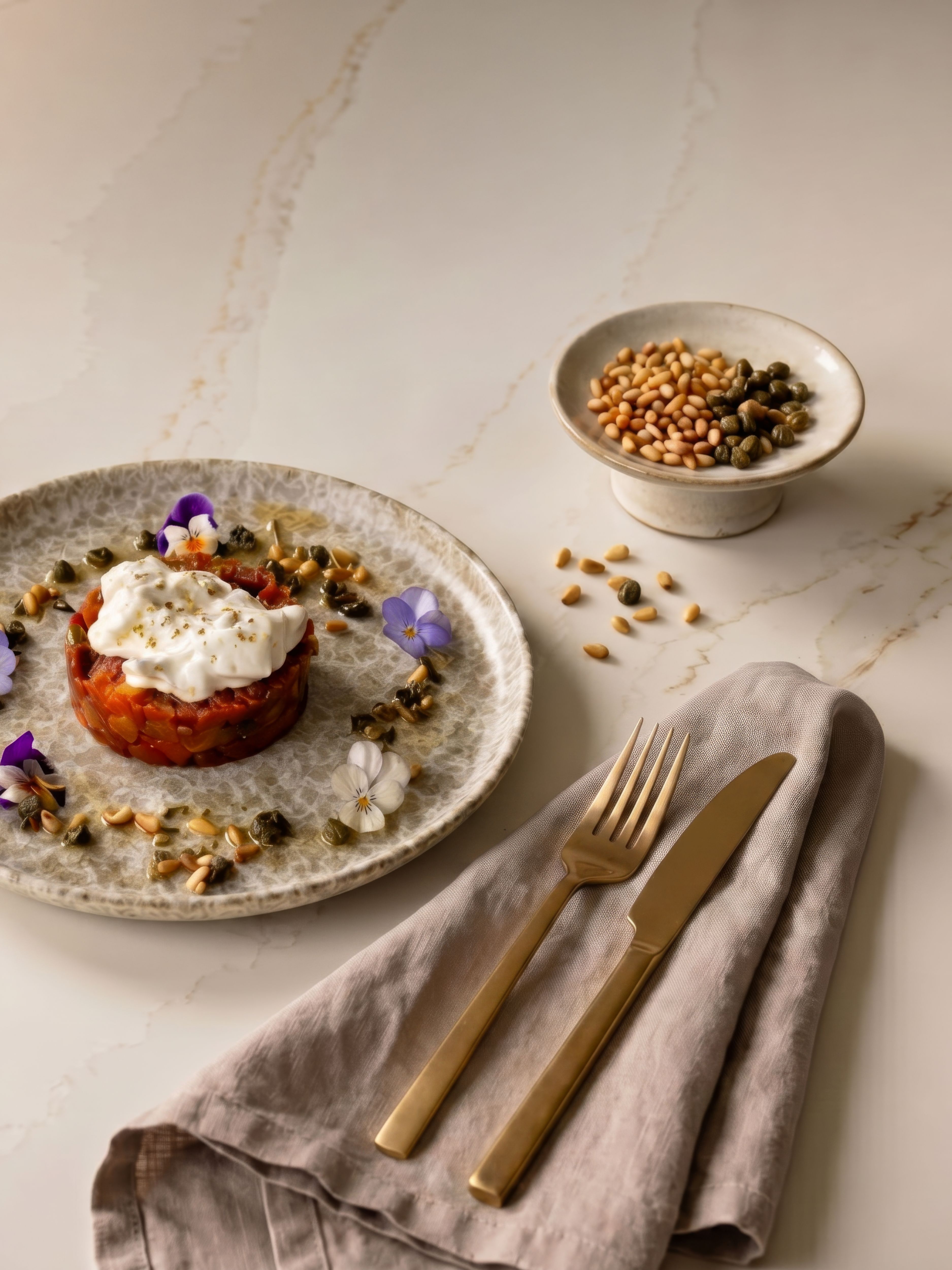 Tartar de verduras con burrata